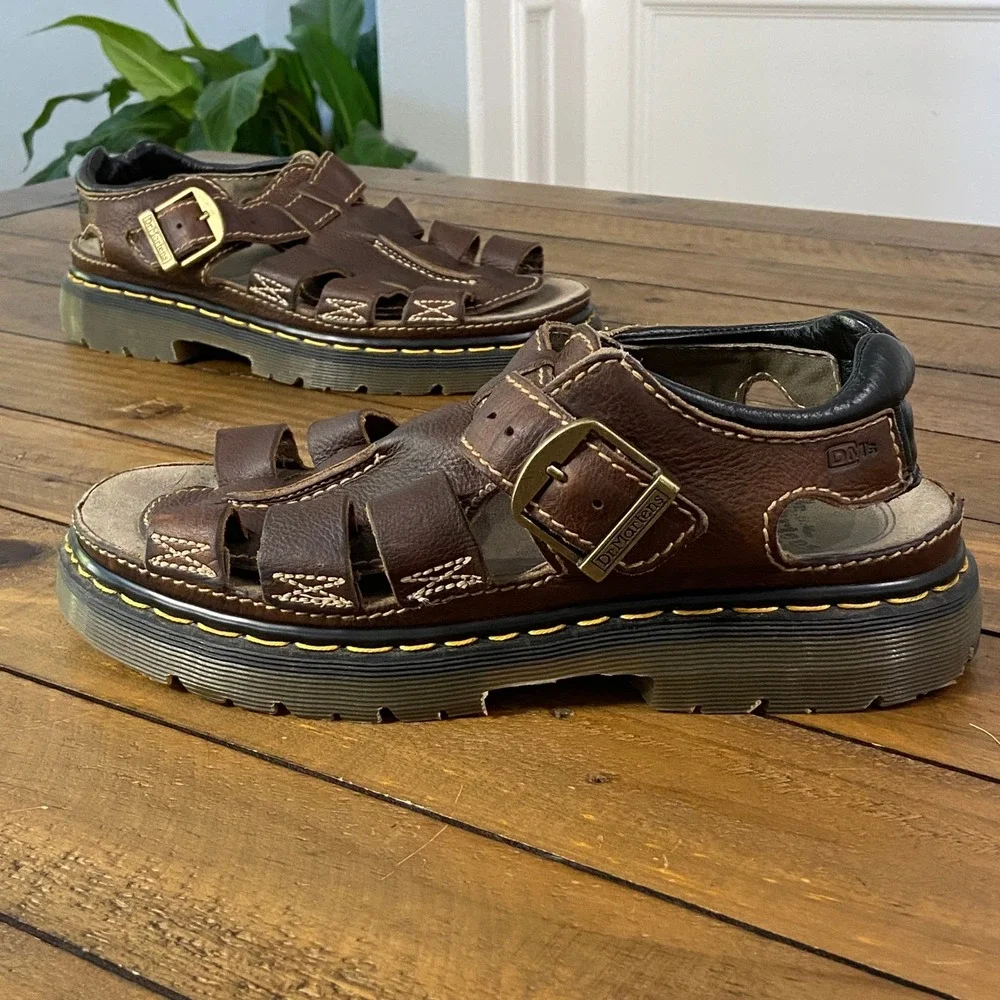 Vintage Dr Martens Mens Brown Leather Fisherman Sandals AirWair Lug Sole Size 12
